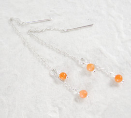 Sterling Silver Round Stone on Chain Ear Thread, Pink Coral