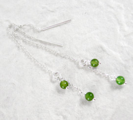Sterling Silver Round Stone on Chain Ear Thread, Aventurine