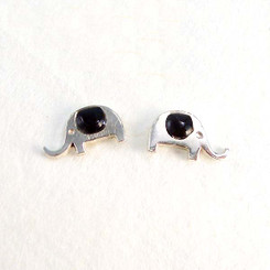 Sterling Silver Modern Elephant Stone Stud Post Earrings, Onyx