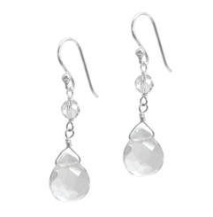 Sterling Silver Top Stone and Teardrop Drop Earrings, Clear