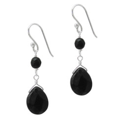 Sterling Silver Top Stone and Teardrop Drop Earrings, Black