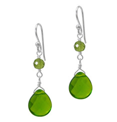 Sterling Silver Top Stone and Teardrop Drop Earrings, Green