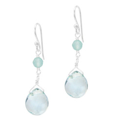 Sterling Silver Top Stone and Teardrop Drop Earrings, Aqua