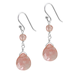 Sterling Silver Top Stone and Teardrop Drop Earrings, Cherry Quartz