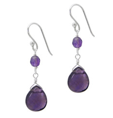 Sterling Silver Top Stone and Teardrop Drop Earrings, Amethyst
