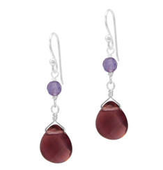 Sterling Silver Top Stone and Teardrop Crystal Drop Earrings, Purple