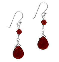 Sterling Silver Top Stone and Teardrop Drop Earrings, Red