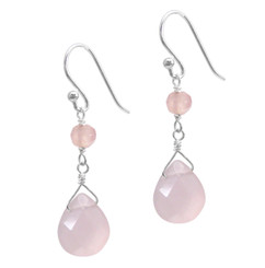 Sterling Silver Top Stone and Teardrop Drop Earrings, Pink