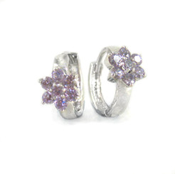 Sterling Silver Flower Crystal Huggie Hoop Earrings, Lavender