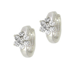 Sterling Silver Flower Crystal Huggie Hoop Earrings, Clear