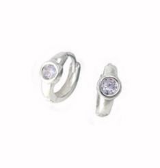 Sterling Silver Round Crystal Solitaire Huggies Hoop Earrings, Light Lavender