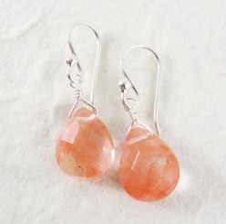 Sterling Silver Crystal Teardrop Drop Earrings, Cherry Quartz