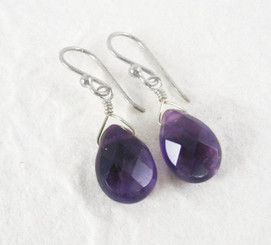 Sterling Silver Teardrop Stone Drop Earrings, Amethyst
