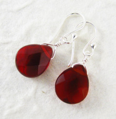 Sterling Silver Crystal Teardrop Drop Earrings, Red