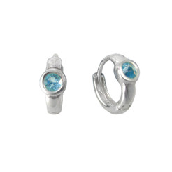 Sterling Silver Round Crystal Solitaire Huggies Hoop Earrings, Aqua