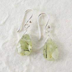 Sterling Silver Teardrop Stone Drop Earrings, Prehnite