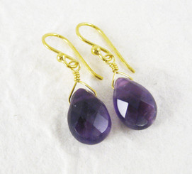 Gold Plated Sterling Silver Teardrop Stone Drop Earrings, Amethyst