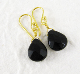 Gold Plated Sterling Silver Crystal Teardrop Drop Earrings, Black