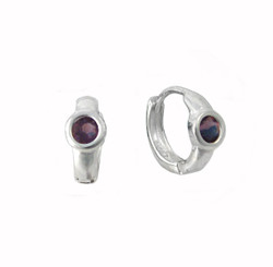 Sterling Silver Round Crystal Solitaire Huggies Hoop Earrings, Purple
