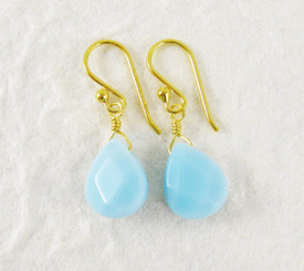 Gold Plated Sterling Silver Crystal Teardrop Drop Earrings, Sky Blue