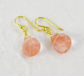 Gold Plated Sterling Silver Teardrop Stone Drop Earrings, Cherry Quartz