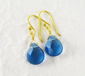Gold Plated Sterling Silver Crystal Teardrop Drop Earrings, Midnight Blue