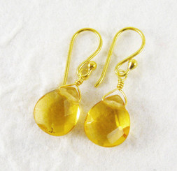 Gold Plated Sterling Silver Crystal Teardrop Drop Earrings, Yellow