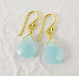 Gold Plated Sterling Silver Crystal Teardrop Drop Earrings, Ocean Blue