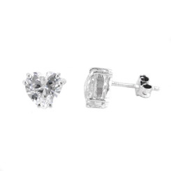 Heart Cubic Zirconia Stones Sterling Silver Stud Post Earrings
