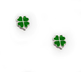 Sterling Silver Enamel Four Hearts Clover Stud Post Earrings, Green