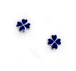 Sterling Silver Enamel Four Hearts Clover Stud Post Earrings, Navy
