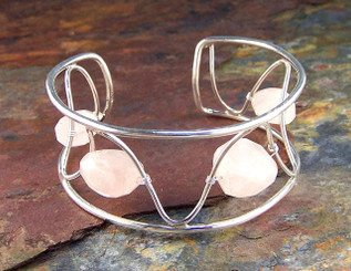 Sterling Silver Rose Quartz Nugget Cuff Bracelet