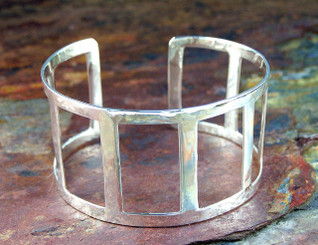 Sterling Silver Rectangle Cutout Cuff Bracelet