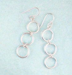 Sterling Silver Three Circle Link Dangle Earrings