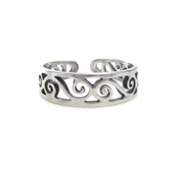 Sterling Silver S-Swirl Cutout Band Adjustable Toe Ring