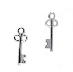 Sterling Silver Old Fashioned Key Stud Post Earrings