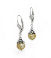 Sterling Silver Fancy Cap Cultured Freshwater Pearls Leverback Earrings, Cham...