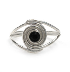 Sterling Silver Crystal Spiral Adjustable Toe Ring, Black