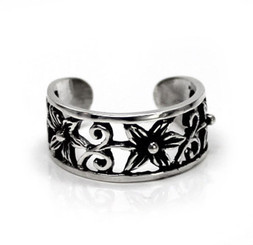 Sterling Silver Flower and Swirl Band Adjustable Toe Ring