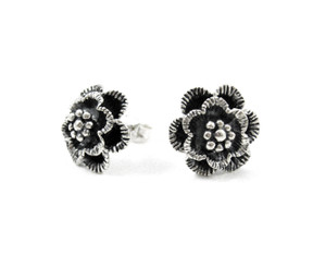 Sterling Silver Textured Petal Flower Post Earrings