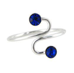 Sterling Silver Crystal Swirl Adjustable At Front Toe Ring, Blue