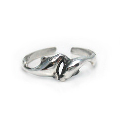 Sterling Silver Two Playful Dolphins Adjustable Toe Ring