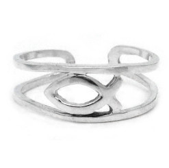 Sterling Silver Ichthys Fish Open Band Adjustable Toe Ring