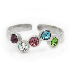Sterling Silver  Crystals Adjustable Toe Ring