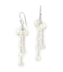 Sterling Silver Cultured Pearl Cluster Link Drop Earrings, White