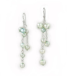 Sterling Silver Cultured Pearl Cluster Link Drop Earrings, Baby Blue