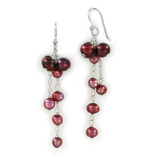 Sterling Silver Cultured Pearl Cluster Link Drop Earrings, Fucshia