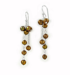 Sterling Silver Cultured Pearl Cluster Link Drop Earrings, Golden