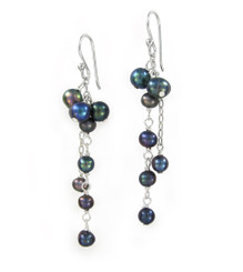 Sterling Silver Cultured Pearl Cluster Link Drop Earrings, Peacock