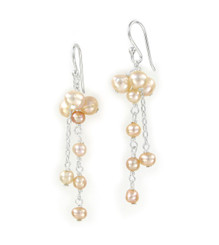 Sterling Silver Cultured Pearl Cluster Link Drop Earrings, Pink